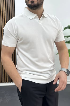 Erkek Açık Yaka Düz Tişört Beyaz Edw461