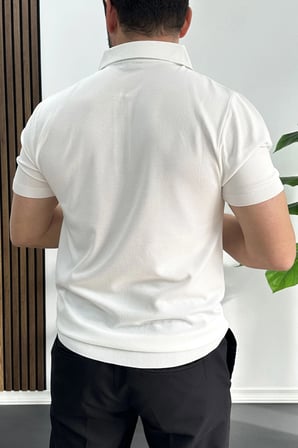 Erkek Çizgi Desenli Polo Yaka Beyaz Edw458