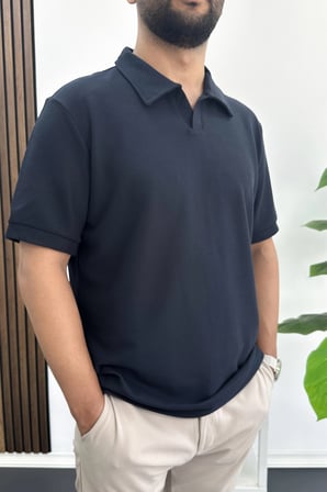 Erkek Nefes Alan Kumaş Polo Yaka Tişört Lacivert Edw505