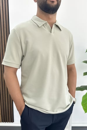 Erkek Nefes Alan Kumaş Polo Yaka Tişört Açık Yeşil Edw505