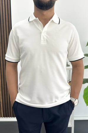 Erkek Soft Kumaş Polo Yaka Tişört Beyaz Edw506