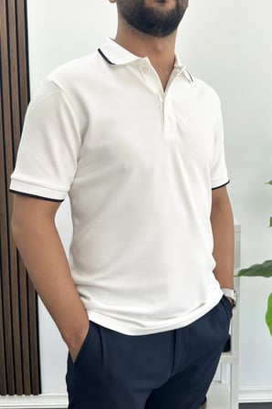 Erkek Soft Kumaş Polo Yaka Tişört Beyaz Edw506