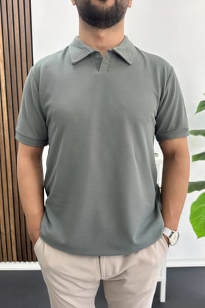 Erkek Nefes Alan Kumaş Polo Yaka Tişört Yeşil Edw505