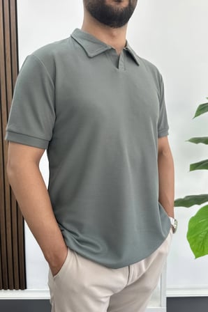 Erkek Nefes Alan Kumaş Polo Yaka Tişört Yeşil Edw505