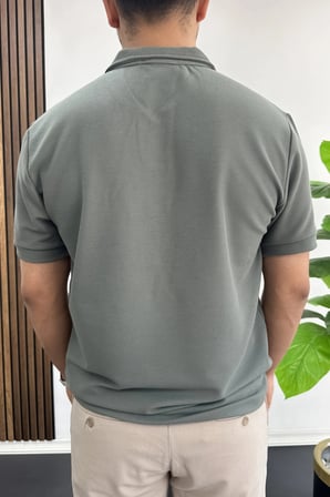 Erkek Nefes Alan Kumaş Polo Yaka Tişört Yeşil Edw505