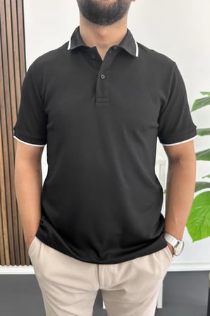 Erkek Soft Kumaş Polo Yaka Tişört Siyah Edw506