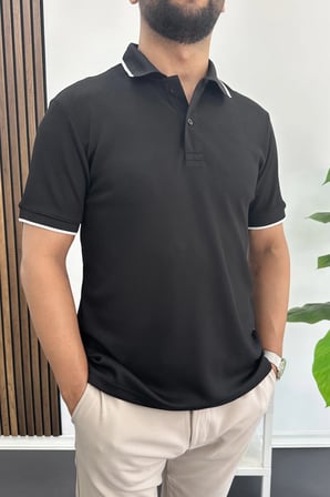 Erkek Soft Kumaş Polo Yaka Tişört Siyah Edw506