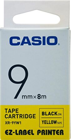 Casio Xr-9yw1 Etiket Yazıcısı Kartuşu Sarı Zemin Üzerine Siyah Baskı 9mm x 8 Metre