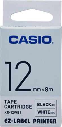 Casio XR-12WE1 (We/bk) Etiket Yazıcısı Kartuşu Beyaz Renk Üstüne Siyah Baskı