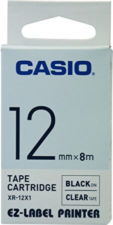 Casio XR-12X1 (Clr/bk) Etiket Yazıcısı Kartuşu Şeffaf Renk Üstüne Siyah Baskı