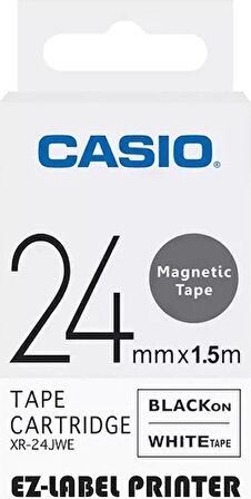 Casio XR-24JWE Manyetik Etiket Kartuşu Beyaz Zemin Üzerine Siyah Baskı 24MM Yükseklik - 1,5 Metre