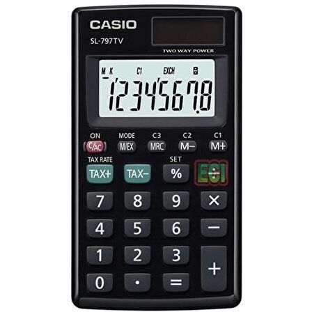 Casio SL-797TV-BK 8 Hane Siyah Cep Tipi Hesap Makinesi