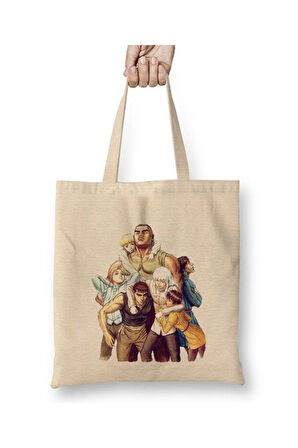 Berserk Anime Karakterler Bez Çanta Uzun Saplı Alışveriş Çantası Plaj Çantası