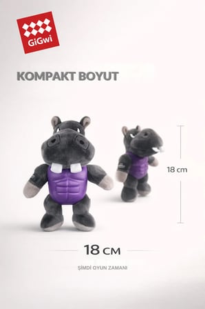 I'm Hero Serisi TPR Dokulu Sesli Hipopotam Peluş Köpek Oyuncağı - Küçük Irk & Yavru Köpekler İçin Çiğneme Oyuncağı