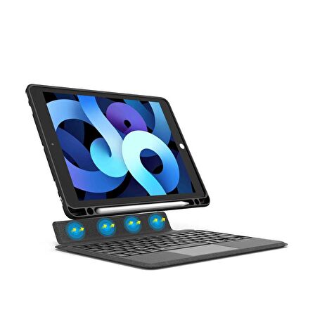 Apple iPad 10.2 2020 (8.Nesil) Uyumlu Wiwu Mag Touch Bluetooth Klavyeli Standlı Mıknatıslı Kılıf