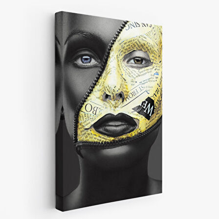 Fermuar Makyajlı Güzel Kızın Yakın Çekim Portresi Kanvas Tablo-4973