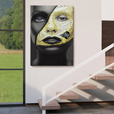 Fermuar Makyajlı Güzel Kızın Yakın Çekim Portresi Kanvas Tablo-4973