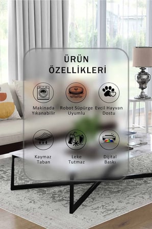 Yıkanabilir Kaymaz Taban Dijital Baskılı Halı ve Yolluk – Leke Tutmaz Salon & Mutfak Halısı
