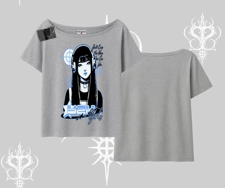 Kayık Yaka Tshirt Cyber Y2K Anime Girl Street Sound Aesthetic