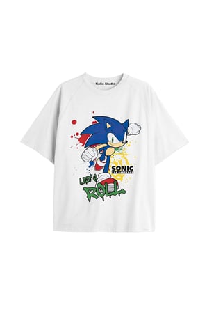 UNİSEX Bay Sonic Desenli Beyaz Yazlık T-shirt