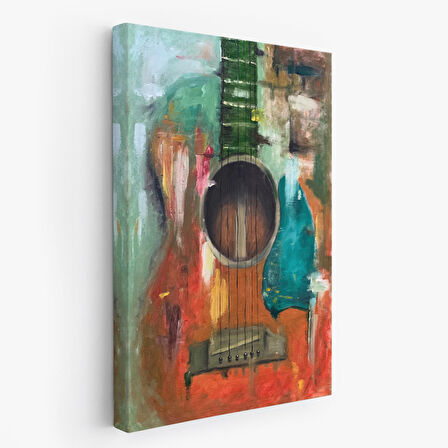 Gitar Temalı Yağlıboya Görünüm Dekoratif Kanvas Duvar Tablosu, Sanat Evi Kanvas Tablo-4976