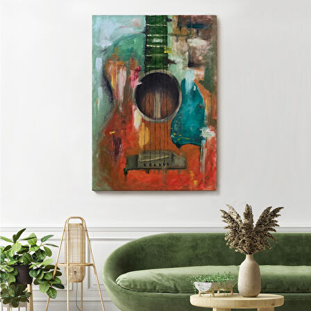 Gitar Temalı Yağlıboya Görünüm Dekoratif Kanvas Duvar Tablosu, Sanat Evi Kanvas Tablo-4976
