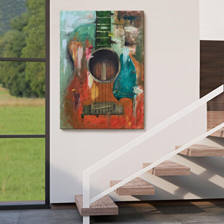 Gitar Temalı Yağlıboya Görünüm Dekoratif Kanvas Duvar Tablosu, Sanat Evi Kanvas Tablo-4976