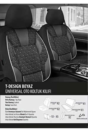 Chery Tiggo Koltuk Kılıfı T-desing Beyaz