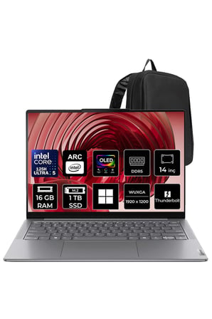 Yoga Slim 7 Core Ultra 5 125H 16GB RAM 1TB SSD 14" FHD+ OLED 400nits Win11 Home 83CV00E4TRP308 Notebook + PER4 Çanta
