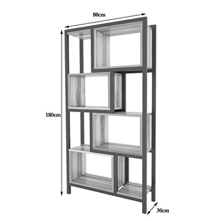 Oykotra Serisi Kitaplık 5 Büyük Raflı 90 cm Ceviz Desen Siyah Metal Ayak Kitaplık