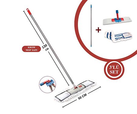 FLORA 3'LÜ MOP SETİ (KROM SAP, MİKROFİBER BEZ, MOP APARATI)