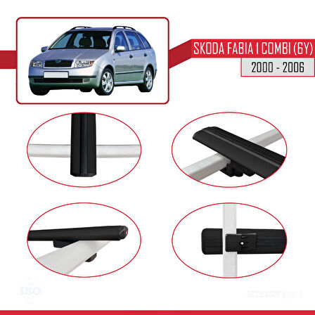 Skoda Fabia (6Y) Combi 2000-2006 Arası ile Uyumlu BASIC Model Ara Atkı Tavan Barı Siyah 2 Adet