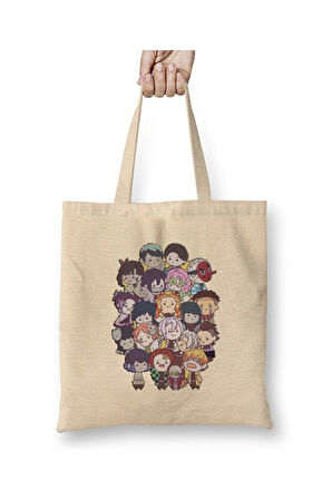 Demon Slayer İblis Keser Karakterler Beyaz Bez Çanta Uzun Saplı Alışveriş Çantası Plaj Çantası