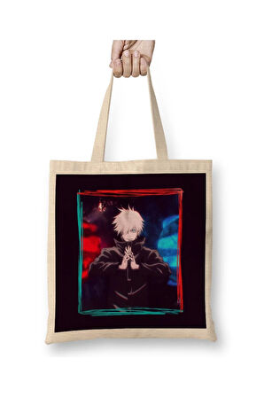 Satoru Gojo Jujutsu Kaisen Domain Beyaz Bez Çanta Uzun Saplı Alışveriş Çantası Plaj Çantası