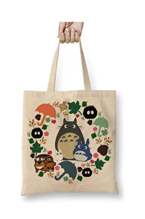 Totoro Beyaz Bez Çanta Uzun Saplı Alışveriş Çantası Plaj Çantası