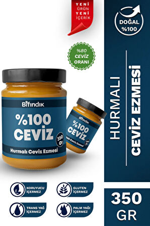 Hurmalı Ceviz Ezmesi Katkısız Taze Çekim Doğal Sürülebilir Kahvaltılık %80 Ceviz Ezmesi 350 gram