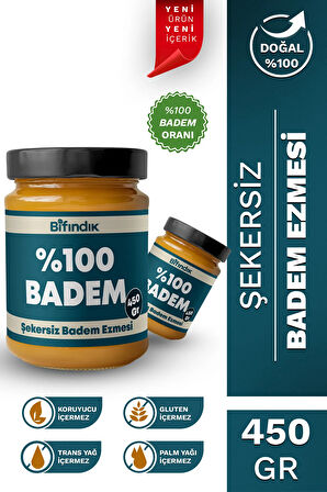 Şekersiz Badem Ezmesi Katkısız Taze Çekim Doğal Sürülebilir Kahvaltılık %100 Badem Ezmesi 450 gram