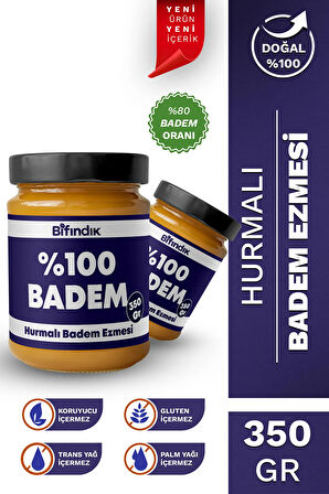 Hurmalı Badem Ezmesi Katkısız Taze Çekim Doğal Sürülebilir Kahvaltılık %80 Badem Ezmesi 350 gram