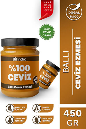 Ballı Ceviz Ezmesi Katkısız Taze Çekim Doğal Sürülebilir Kahvaltılık %80 Ceviz Ezmesi 450 gram