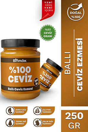 Ballı Ceviz Ezmesi Katkısız Taze Çekim Doğal Sürülebilir Kahvaltılık %80 Ceviz Ezmesi 250 gram