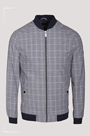 Erkek Bomber Ceket Taş Keten Karışım Slim Fit Ekose Kare Desenli Ribana İnce Astar Ceket NCS JEANS 4984