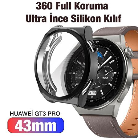 Polham Huawei Watch GT 3 Pro 43mm Ful Kaplama Koruyucu Kılıf, Soft Silikon Darbe Emici Saat Kılıf