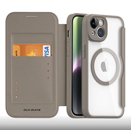 Polham Manyetik Kapaklı Kartlıklı MagSafeli iPhone 14 Plus Kılıf,360 Derece Ful Korumalı Cüzdan Kılıf