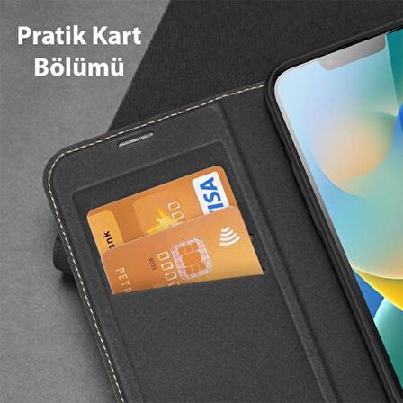 Polham Standlı Cüzdanlı İphone 14 Pro 6.1 Uym Kapaklı Ful Korumalı Kılıf, PU Deri Manyetik Kapak