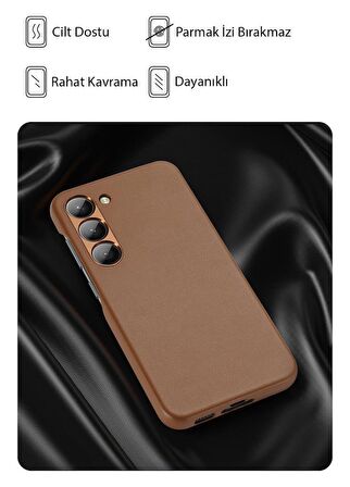 Polham Kamera Korumalı Darbe Emici Samsung Galaxy S23 Uyumlu Deri Kılıf, Premium Kumaş Dokumalı