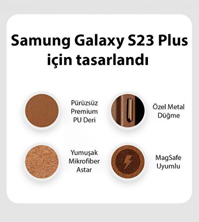 Polham Kamera Korumalı Darbe Emici Samsung Galaxy S23 Plus Uyumlu Deri Kılıf, Premium Kumaş Dokumalı