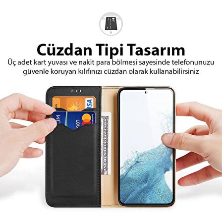 Polham Samsung Galaxy S23 Plus Uyumlu Cüzdan Tipi Deri Kılıf, Kart Bölmeli Mıknatıslı Kapaklı Kılıf