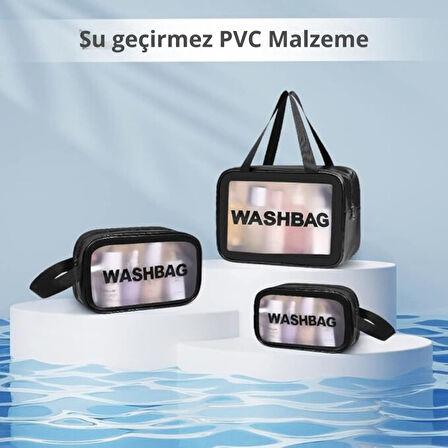 Polham Premium Seyahat,Makyaj, Kozmetik ve Plaj Çantası Su Geçirmez Çanta,3 adet Set Çok Fonksiyonlu