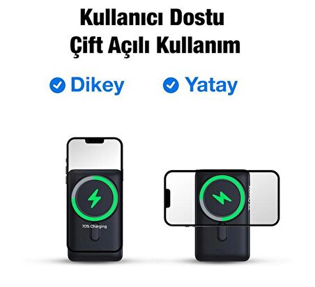 Baseus 20W 10000mAh İphone 13, 13 Pro, 13 Pro Max Standlı Magsafe Powerbank, Manyetik Kablosuz Şarj