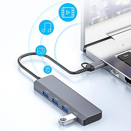 Coofbe 4in1 USB Ve Type-C to USB Çoğaltıcı Çevirici Hub USB to 4x USB3.0 Çevirici Dönüştürücü Hub